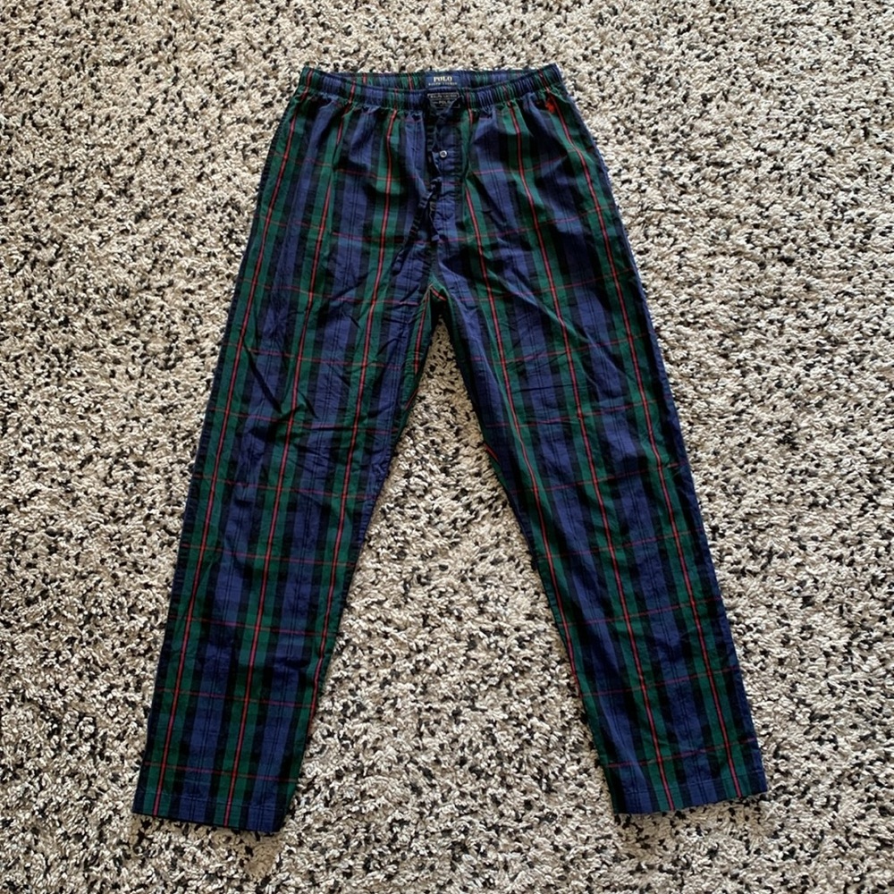 Polo by Ralph Lauren Navy Green Plaid Cotton Jogger Pants